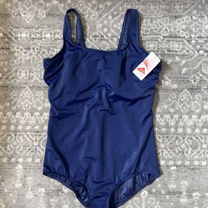 Lands End Tugless One Piece Swimsuit Size 16DD Navy Blue Built in Bra NWT